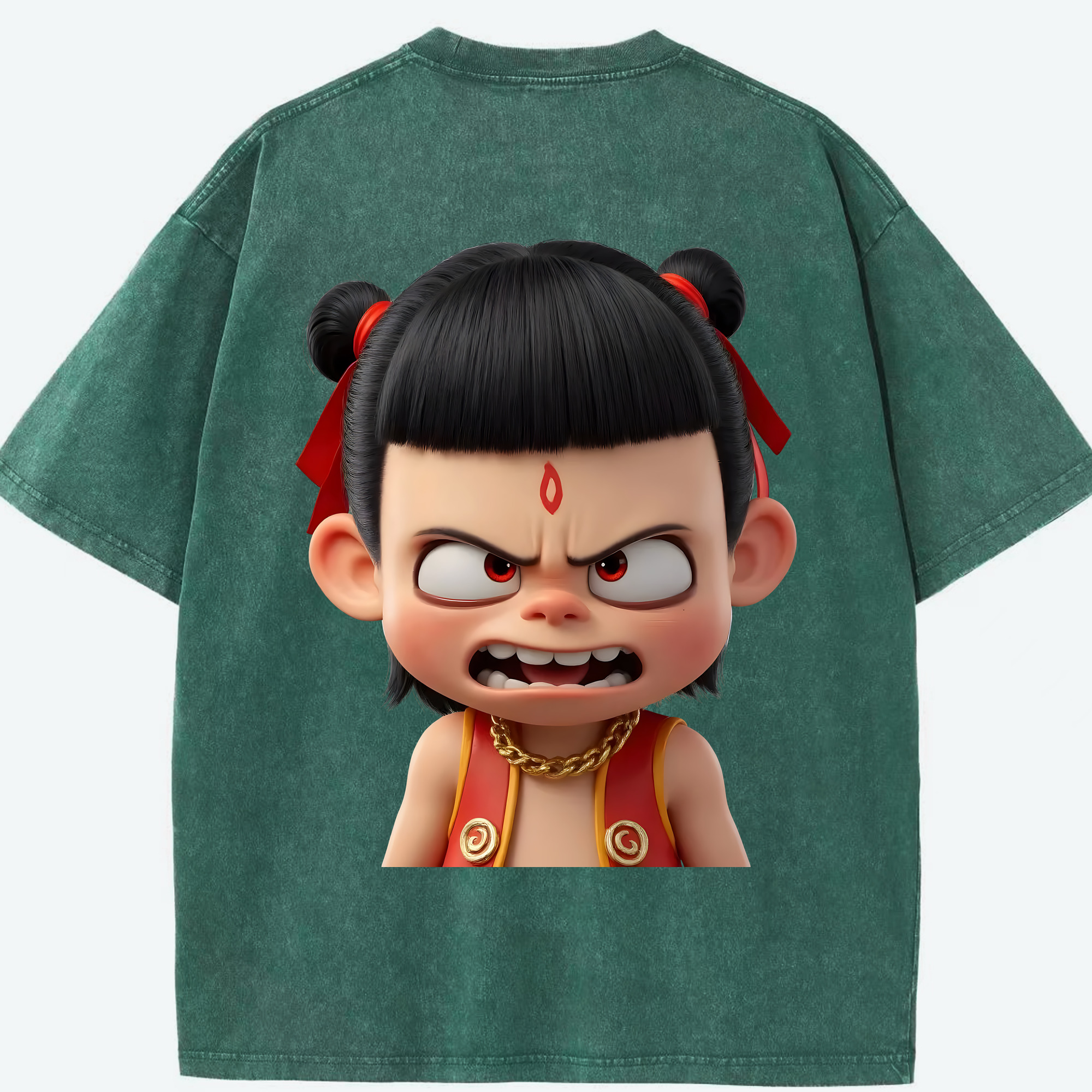 （画像用） Ne Zha 2 ナタ 魔童の大暴れ 綿100% ヴィンテージ風 半袖Tシャツ（背面プリント）